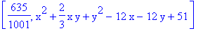 [635/1001, x^2+2/3*x*y+y^2-12*x-12*y+51]